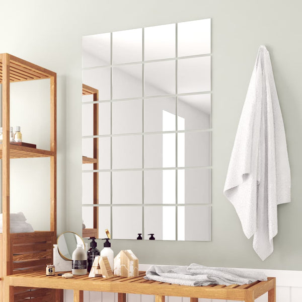 vidaXL 24-Piece Mirror Tile Set Square Glass