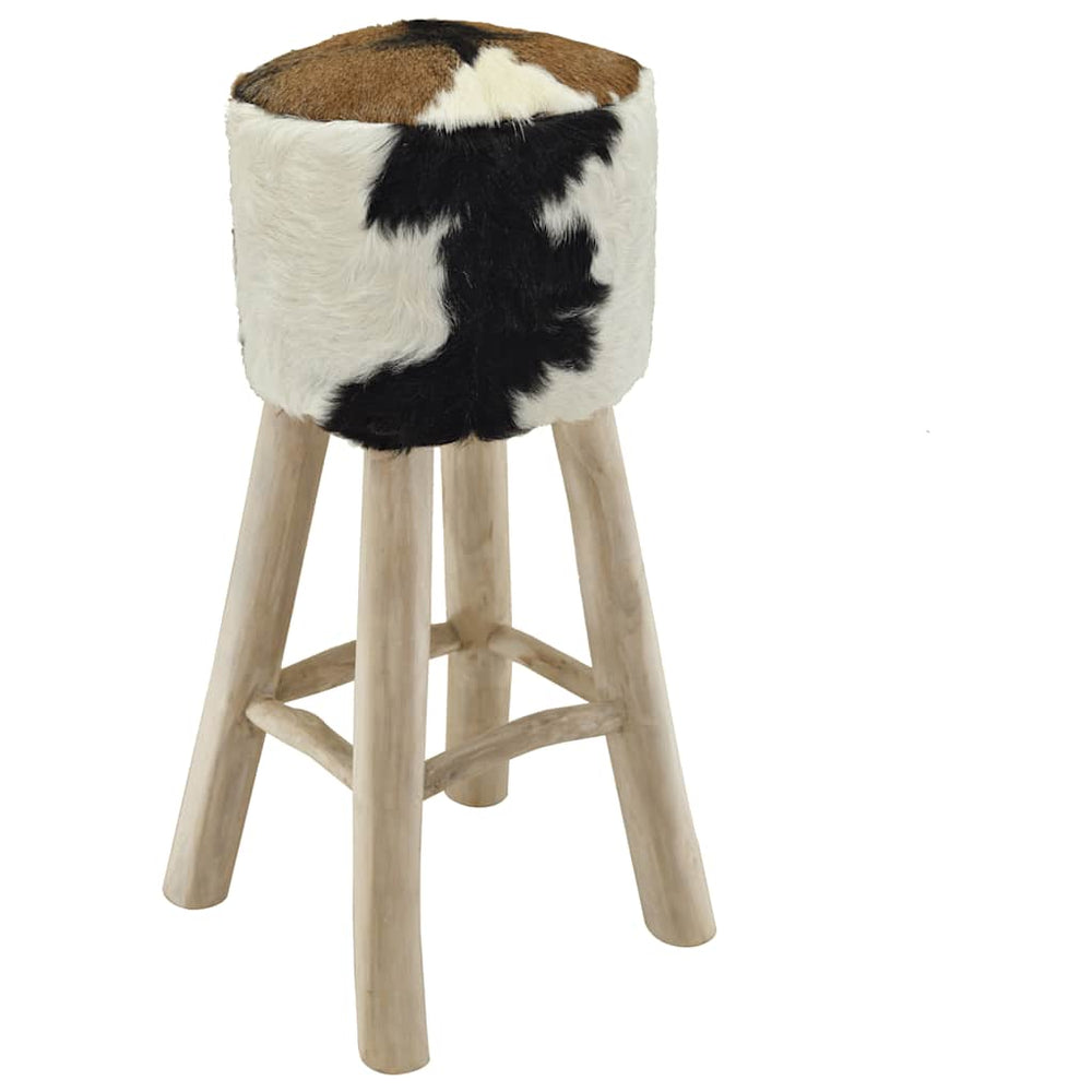 vidaXL Bar Stool Goat Leather and Solid Teak Wood