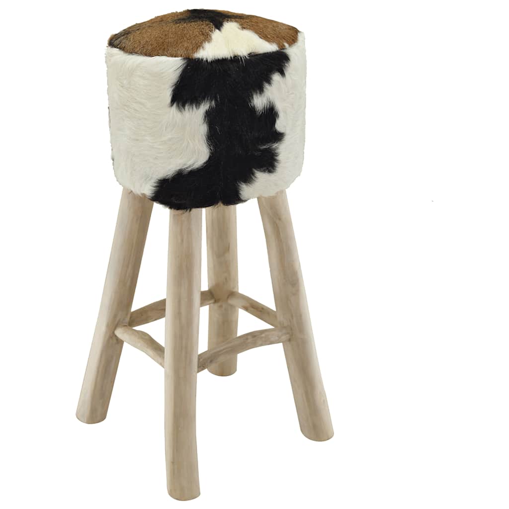 vidaXL Bar Stool Goat Leather and Solid Teak Wood