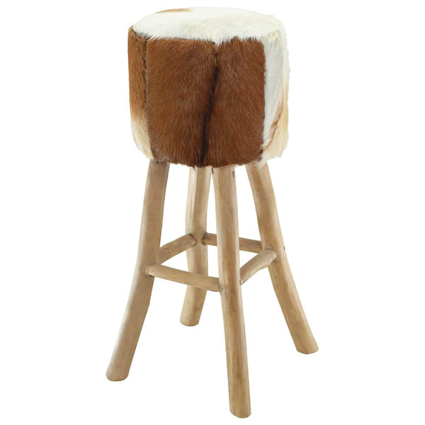 vidaXL Bar Stool Goat Leather and Solid Teak Wood