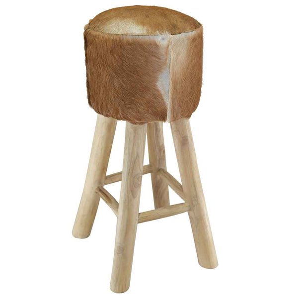 vidaXL Bar Stool Goat Leather and Solid Teak Wood