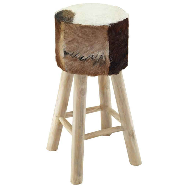 vidaXL Bar Stool Goat Leather and Solid Teak Wood