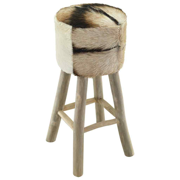 vidaXL Bar Stool Goat Leather and Solid Teak Wood