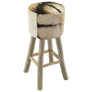 vidaXL Bar Stool Goat Leather and Solid Teak Wood