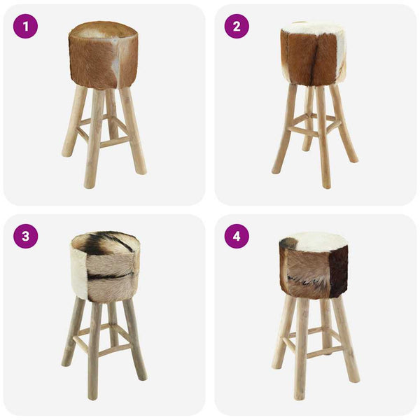 vidaXL Bar Stool Goat Leather and Solid Teak Wood
