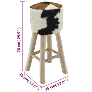 vidaXL Bar Stool Goat Leather and Solid Teak Wood