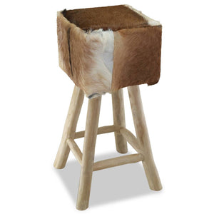 vidaXL Goat Leather and Solid Teak Wood Bar Stool