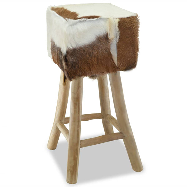 vidaXL Goat Leather and Solid Teak Wood Bar Stool