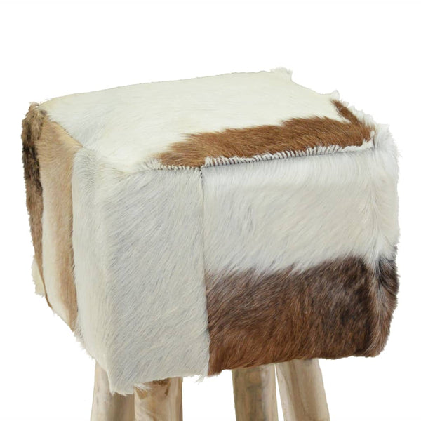 vidaXL Goat Leather and Solid Teak Wood Bar Stool