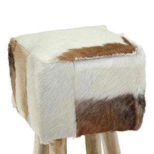 vidaXL Goat Leather and Solid Teak Wood Bar Stool