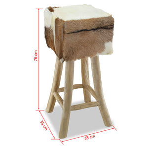 vidaXL Goat Leather and Solid Teak Wood Bar Stool