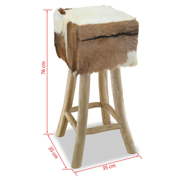 vidaXL Goat Leather and Solid Teak Wood Bar Stool