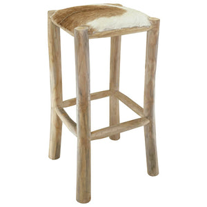 vidaXL Bar Stool Goat Leather and Solid Teak Wood