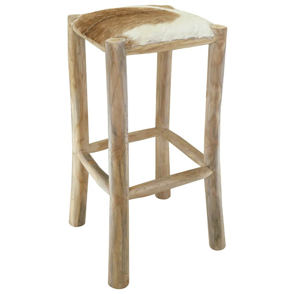 vidaXL Bar Stool Goat Leather and Solid Teak Wood