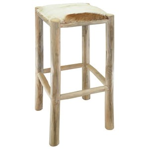 vidaXL Bar Stool Goat Leather and Solid Teak Wood