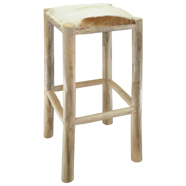 vidaXL Bar Stool Goat Leather and Solid Teak Wood