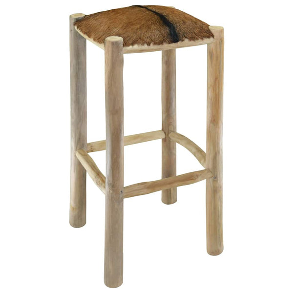 vidaXL Bar Stool Goat Leather and Solid Teak Wood
