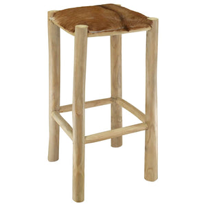 vidaXL Bar Stool Goat Leather and Solid Teak Wood
