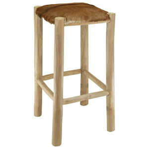 vidaXL Bar Stool Goat Leather and Solid Teak Wood