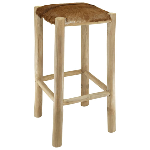 vidaXL Bar Stool Goat Leather and Solid Teak Wood