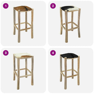 vidaXL Bar Stool Goat Leather and Solid Teak Wood