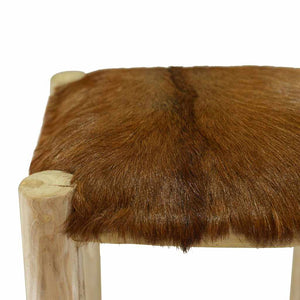 vidaXL Bar Stool Goat Leather and Solid Teak Wood