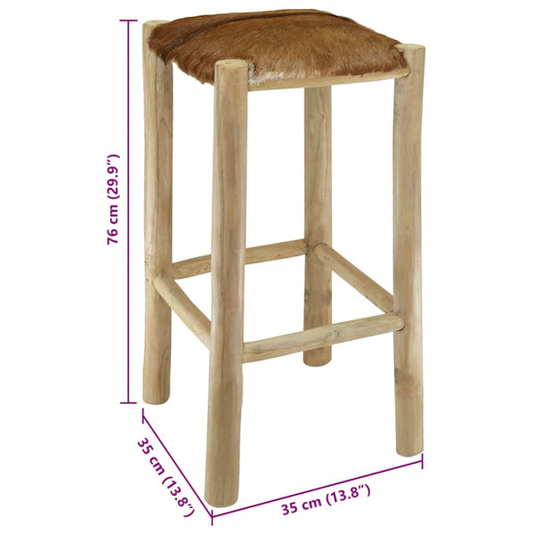 vidaXL Bar Stool Goat Leather and Solid Teak Wood
