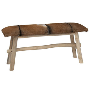 vidaXL Goat Leather Teak Bench