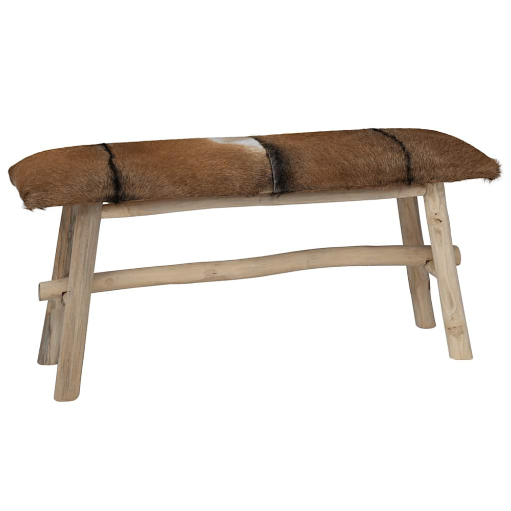 vidaXL Goat Leather Teak Bench