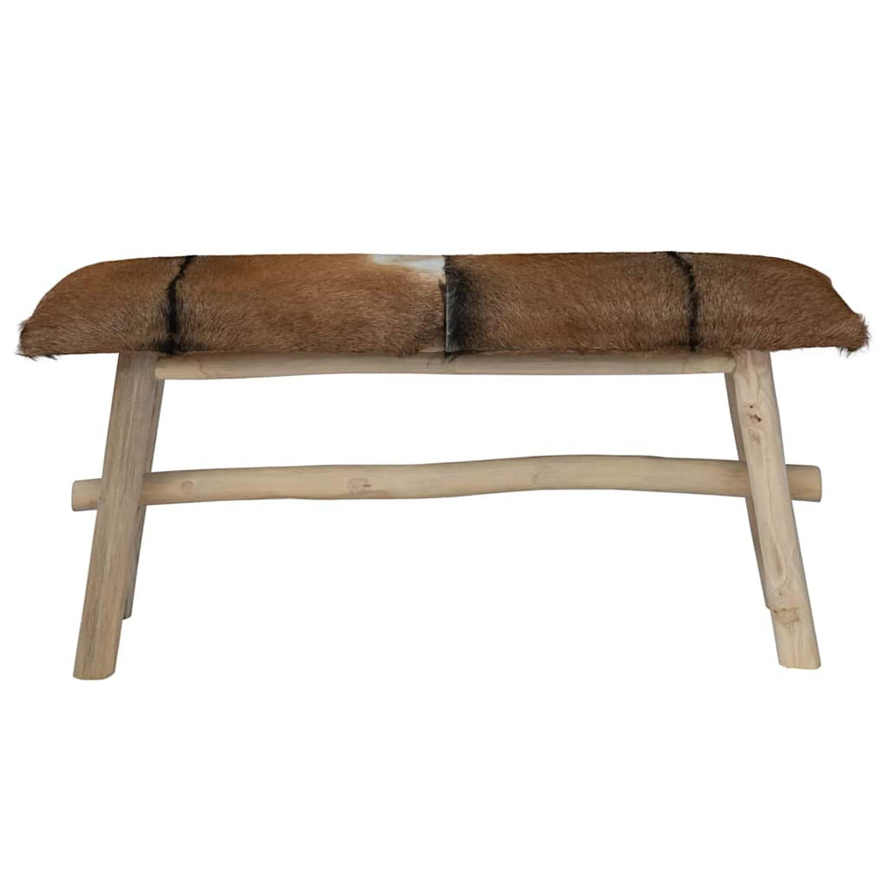 vidaXL Goat Leather Teak Bench
