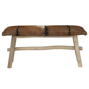 vidaXL Goat Leather Teak Bench