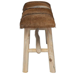 vidaXL Goat Leather Teak Bench