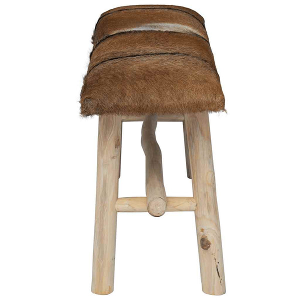 vidaXL Goat Leather Teak Bench