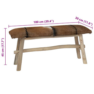 vidaXL Goat Leather Teak Bench