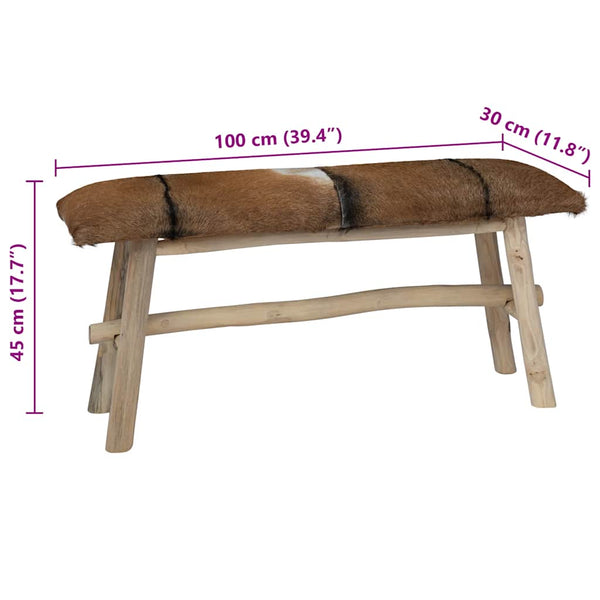 vidaXL Goat Leather Teak Bench