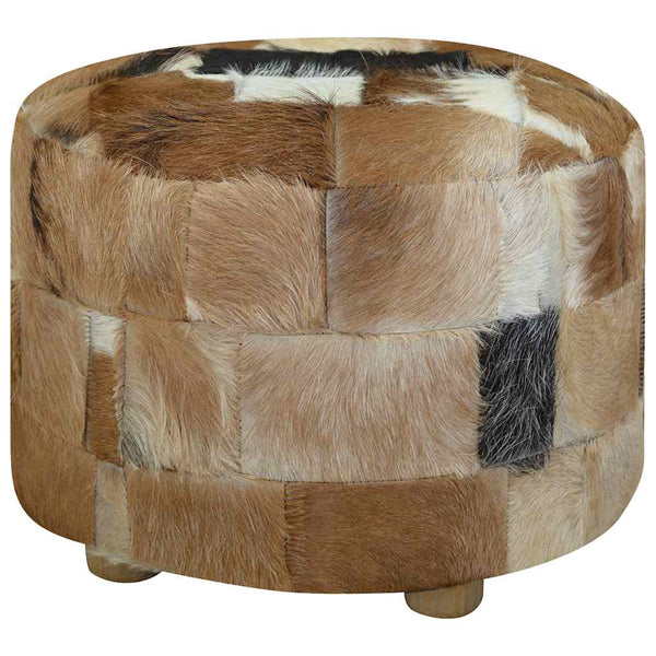 vidaXL Round Goat Leather Stool 50x50x45 cm