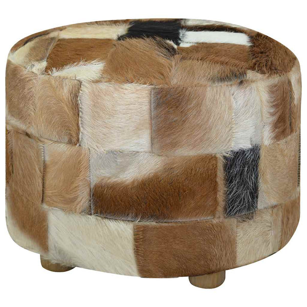 vidaXL Round Goat Leather Stool 50x50x45 cm