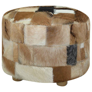 vidaXL Round Goat Leather Stool 50x50x45 cm