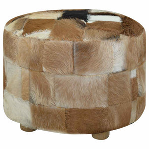 vidaXL Round Goat Leather Stool 50x50x45 cm