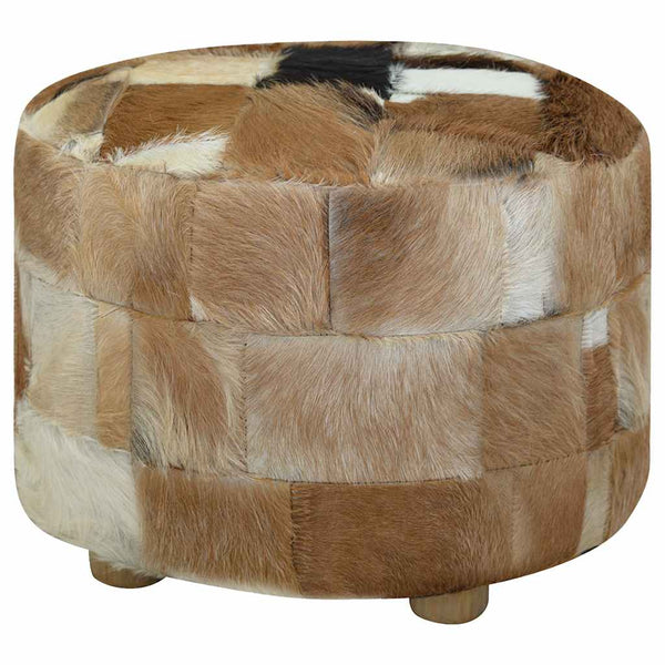 vidaXL Round Goat Leather Stool 50x50x45 cm