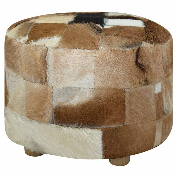 vidaXL Round Goat Leather Stool 50x50x45 cm
