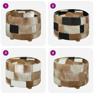 vidaXL Round Goat Leather Stool 50x50x45 cm