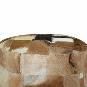 vidaXL Round Goat Leather Stool 50x50x45 cm