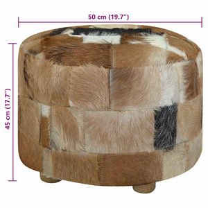 vidaXL Round Goat Leather Stool 50x50x45 cm