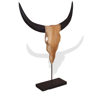 vidaXL Bull Head Sculpture Teak 66x15x88 cm