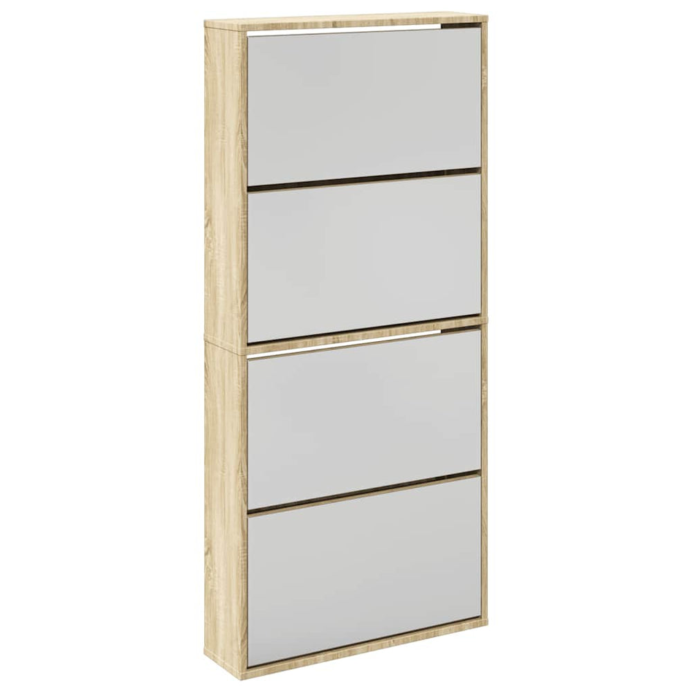 vidaXL Shoe Cabinet with 4 Compartments Mirror Oak 63×17×134 cm