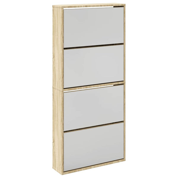 vidaXL Shoe Cabinet with 4 Compartments Mirror Oak 63×17×134 cm