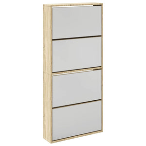 vidaXL Shoe Cabinet with 4 Compartments Mirror Oak 63×17×134 cm