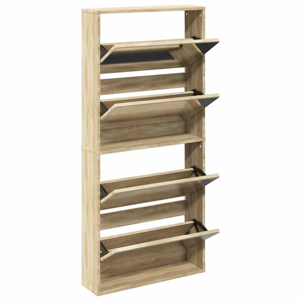 vidaXL Shoe Cabinet with 4 Compartments Mirror Oak 63×17×134 cm
