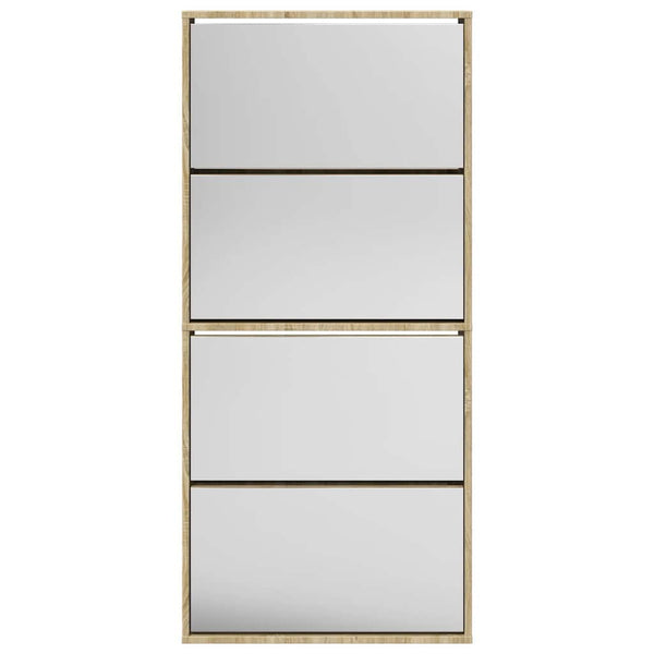 vidaXL Shoe Cabinet with 4 Compartments Mirror Oak 63×17×134 cm
